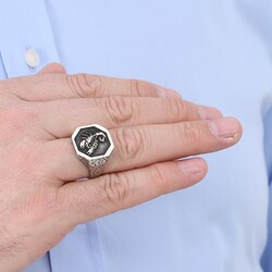 Silver Mens Zodiac Sign Scorpio Ring Silver Color Patterned Model - 4