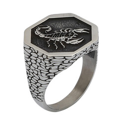 Silver Mens Zodiac Sign Scorpio Ring Silver Color Patterned Model - 1