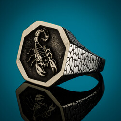 Silver Mens Zodiac Sign Scorpio Ring Silver Color Patterned Model - 5