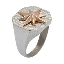 Silver Octagon North Star Compass Model Mens Ring 