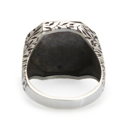 Silver Octagonal Simple Design Mens Ring Leaf Patterned - 3