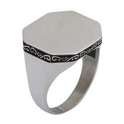 Silver Octagonal Simple Design Mens Ring Linear Patterned Model 