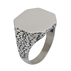 Silver Octagonal Simple Design Mens Ring Patterned Model 