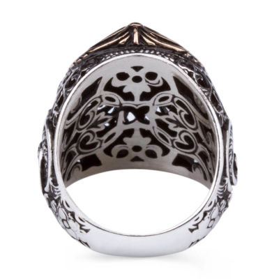 Silver Ottoman Crest Mens Ring with Arabic Letter V - 3