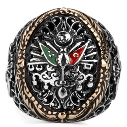 Silver Ottoman Crest Mens Ring with Arabic Letter V - 2