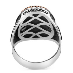 Silver Ottoman Crest Mens Ring with Black Onyx Stonework - 4