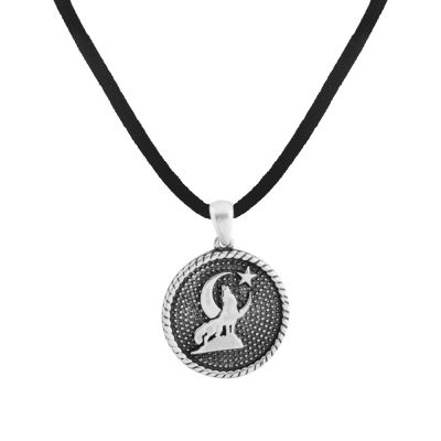 Silver Spheric Mens Necklace with Grey Wolf - 1