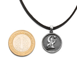 Silver Spheric Mens Necklace with Grey Wolf - 3