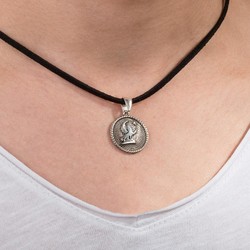 Silver Spheric Mens Necklace with Grey Wolf - 2