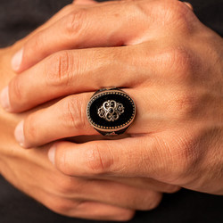 Silver Stylish Mens Ring with Black Onyx Stonework - 4