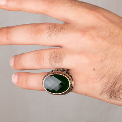 Silver Symmetrical Design Mens Ring with Green Zircon Stone - 4