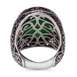 Silver Symmetrical Design Mens Ring with Green Zircon Stone - 3