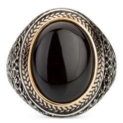 Silver Symmetrical Mens Ring with Oval Black Onyx Stone - 3