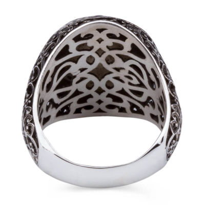 Silver Symmetrical Mens Ring with Oval Black Onyx Stone - 4
