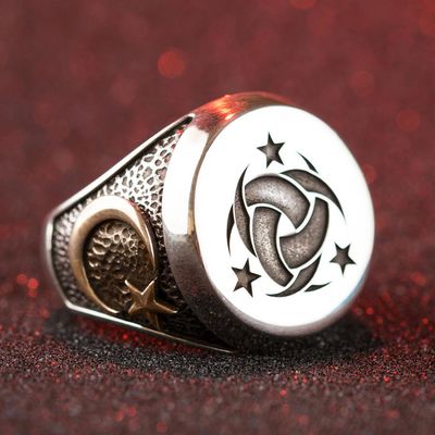 Silver Teskilati Mahsusa Ring with Crescent Star - Grey Wolf - 2