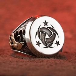 Silver Teskilati Mahsusa Ring with Crescent Star - Grey Wolf 