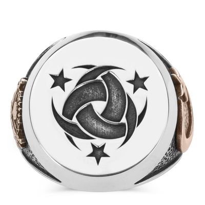 Silver Teskilati Mahsusa Ring with Crescent Star - Grey Wolf - 5