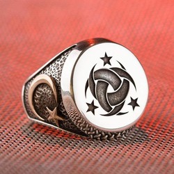 Silver Teskilati Mahsusa Ring with Gokturkish & Crescent Star - 1