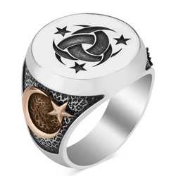 Silver Teskilati Mahsusa Ring with Ottoman Crest - Crescent Star - 4