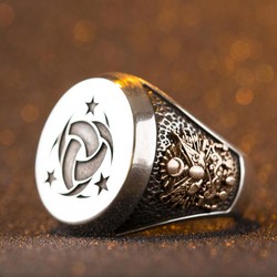 Silver Teskilati Mahsusa Ring with Ottoman Crest - Crescent Star 