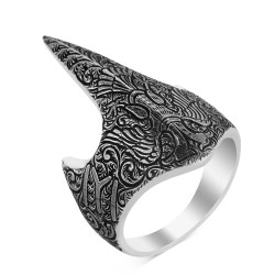 Silver Thumb Ring with Etched Eagle Motive - 1
