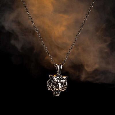 Silver Tiger Head Necklace (Thick Chain) - 4