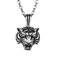 Silver Tiger Head Necklace (Thick Chain) - 1