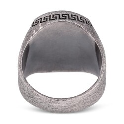 Simple Model Black Onyx Stone Tumbled Silver Mens Ring - 3