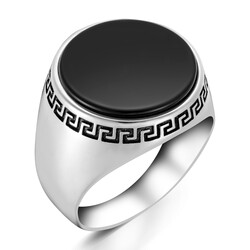 Simple Model Round Black Onyx Stone Sterling Silver Mens Ring - 1