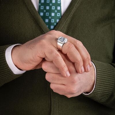 Simple Model White Turquoise Stone Sterling Silver Men's Ring - 5