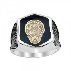 Siyah Mine Üzerine Polis Amblemli Yüzük - Anı Yüzük