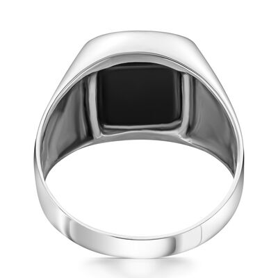 Square Design Black Onyx Simple Sterling Silver Men's Ring - 4