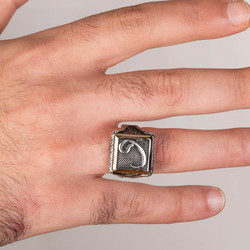 Square Design Sterling Silver Mens Ring with Arabic Letter V - 3