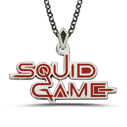 Squid Game Kolyesi 925 Ayar Gümüş Erkek Kırmızı Zincirli Model2 - 1