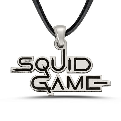Squid Game Kolyesi 925 Ayar Gümüş Erkek Siyah Deri İpli