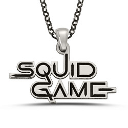 Squid Game Kolyesi 925 Ayar Gümüş Erkek Siyah Zincirli Model2 