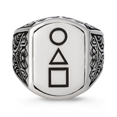 Squid Game Ring 925 Sterling Silver Male Model Symmetrical Patterned - 2