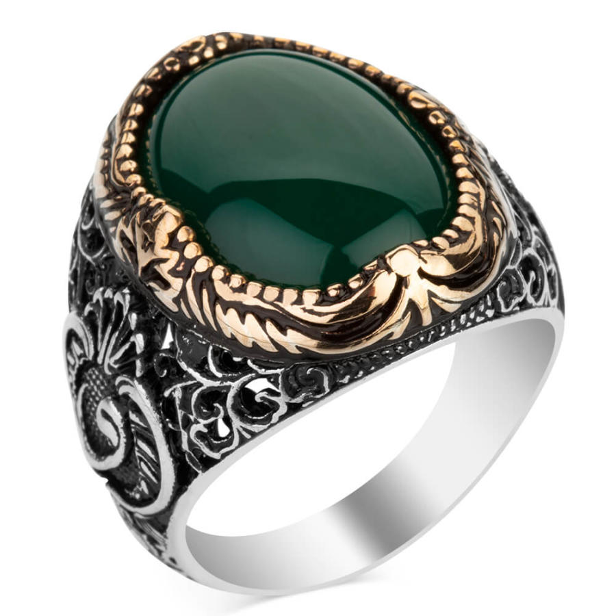Details about   Unique Green Aqeeq Agate Solid 925 Sterling Silver Men's Ring 