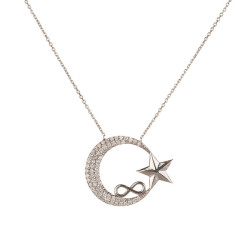 Sterling Silver Crescent Star Womens Necklace with Infinity Symbol - 1