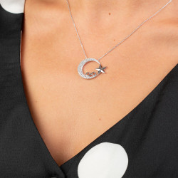 Sterling Silver Crescent Star Womens Necklace with Infinity Symbol - 2