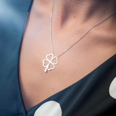 Sterling Silver Four Leaf Clover Womens Necklace - 3