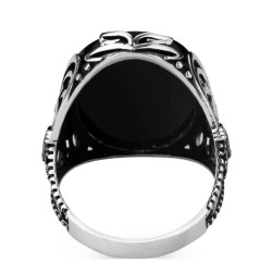 Sterling Silver Hoopoe on Onyx Stone and Ottoman Crest Ring - 4