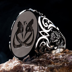Sterling Silver Hoopoe on Onyx Stone and Ottoman Crest Ring 
