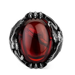 Sterling Silver Mens Eagle Ring with Red Zircon Stone - 2