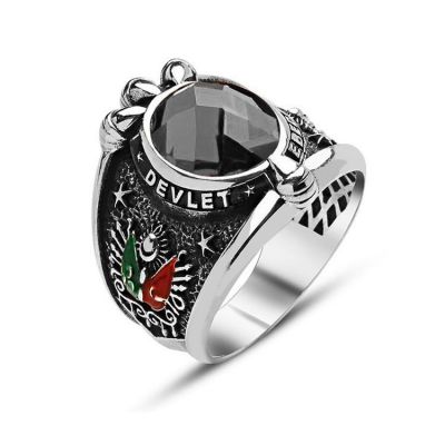 Sterling Silver Mens Eternal State Ring with Black Zircon & Eagles Talon - 1