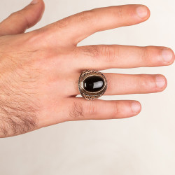 Sterling Silver Mens Ring with Black Onyx Stone - 4