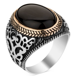 Sterling Silver Mens Ring with Black Onyx Stone - 1