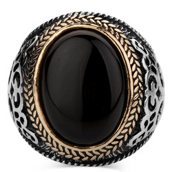 Sterling Silver Mens Ring with Black Onyx Stone - 2