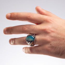 Sterling Silver Mens Ring with Blue Tigereye Stone - 5