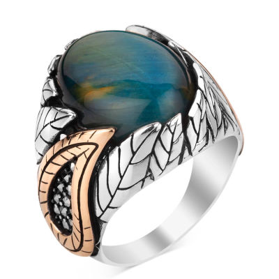 Sterling Silver Mens Ring with Blue Tigereye Stone - 2